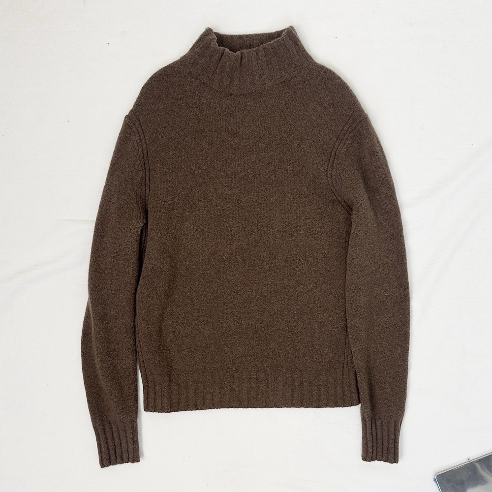 J.Crew Sweater Brown Mock Neck Merino Alpaca Knit Cozy Pullover Women's L
